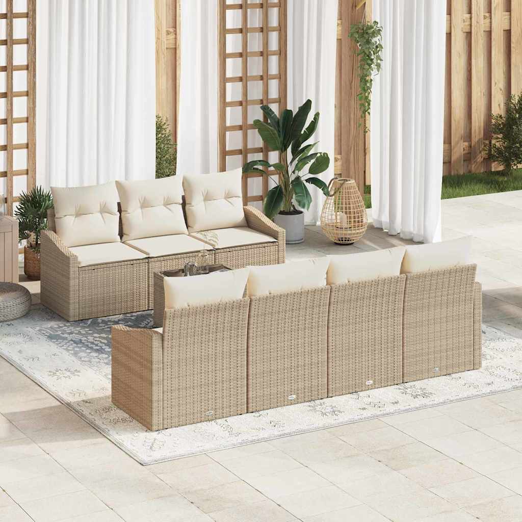 Σετ Καναπέ με μαξιλάρι 8 pcs Μπεζ και Κρέμα συνθετικό ρατάν - Pakobazaar