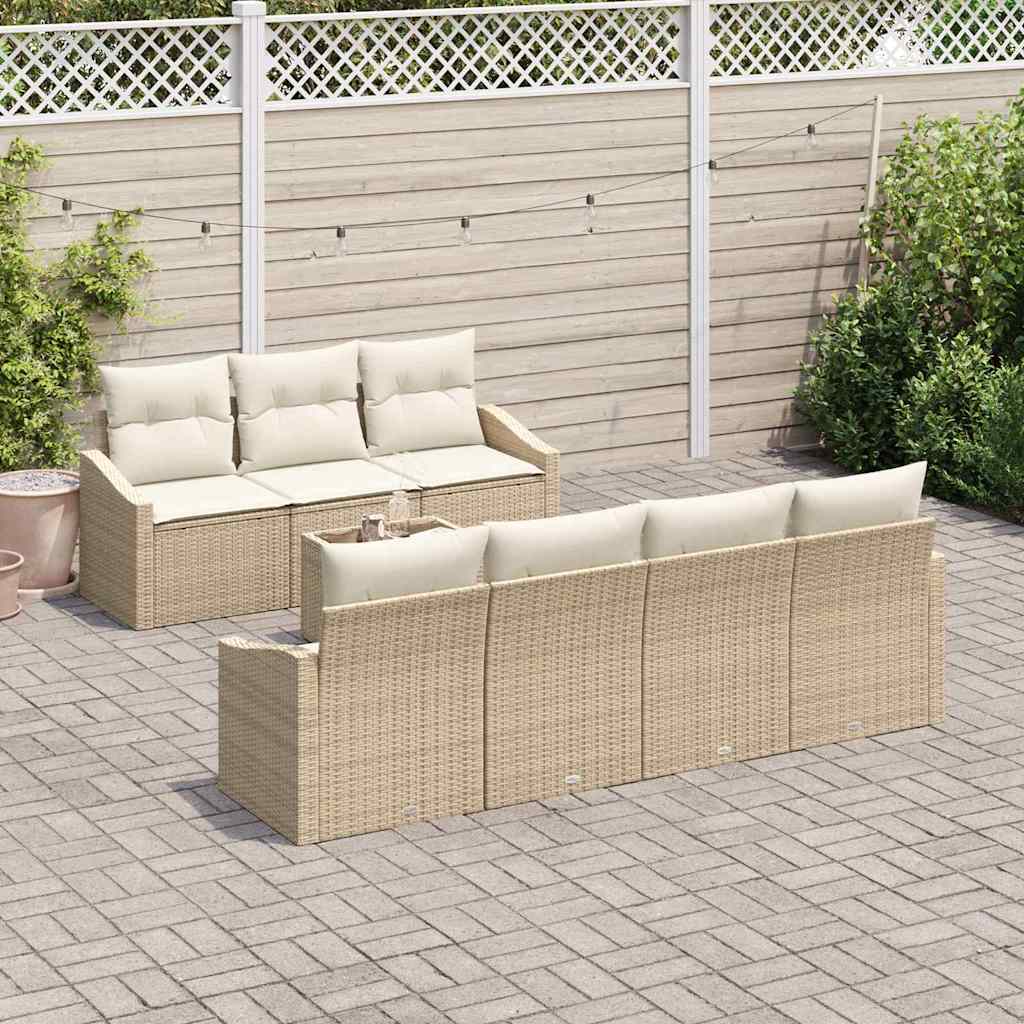 Σετ Καναπέ με μαξιλάρι 8 pcs Μπεζ και Κρέμα συνθετικό ρατάν - Pakobazaar