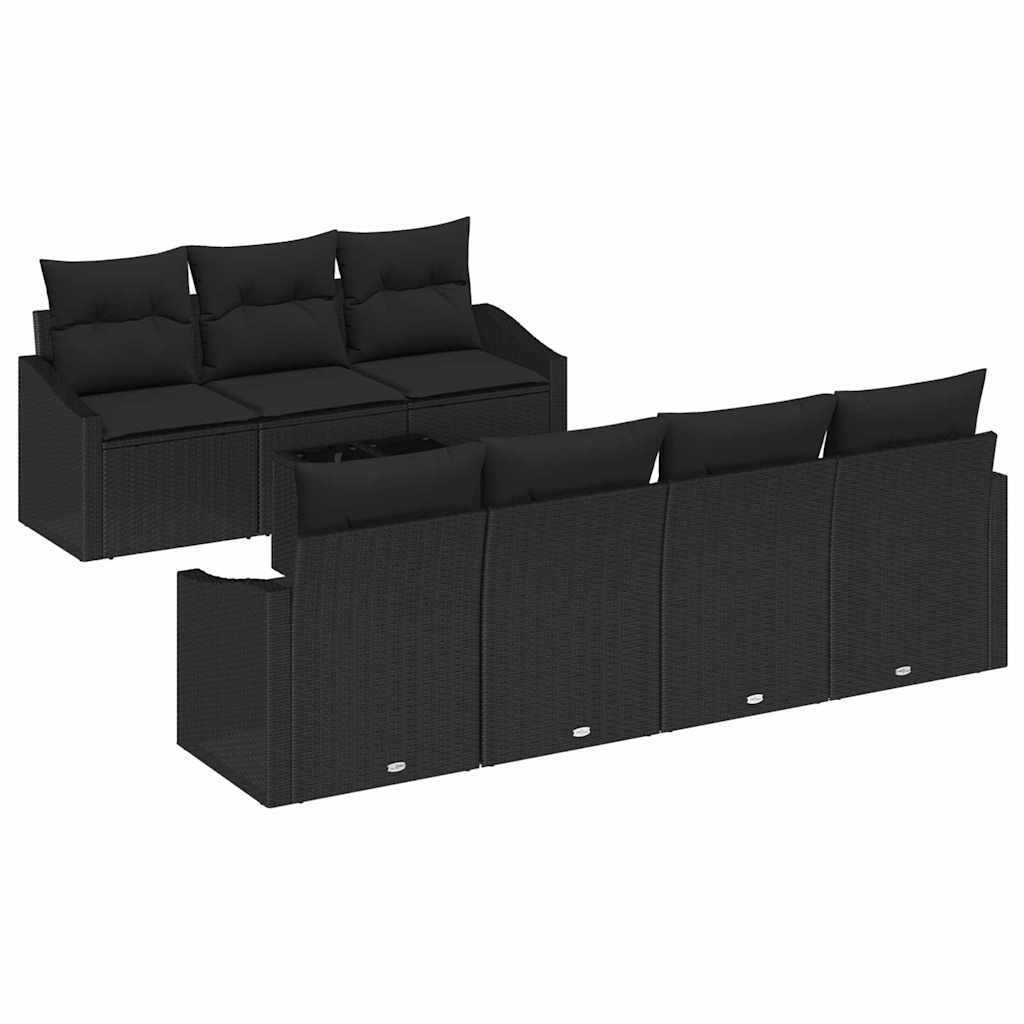 Σετ Καναπέ με μαξιλάρι με μαξιλάρι 8 pcs Μαύρο συνθετικό ρατάν - Pakobazaar