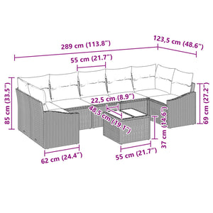 Σετ Καναπέ με μαξιλάρι 8 pcs Μαύρο και Τυρκουάζ συνθετικό ρατάν - Pakobazaar