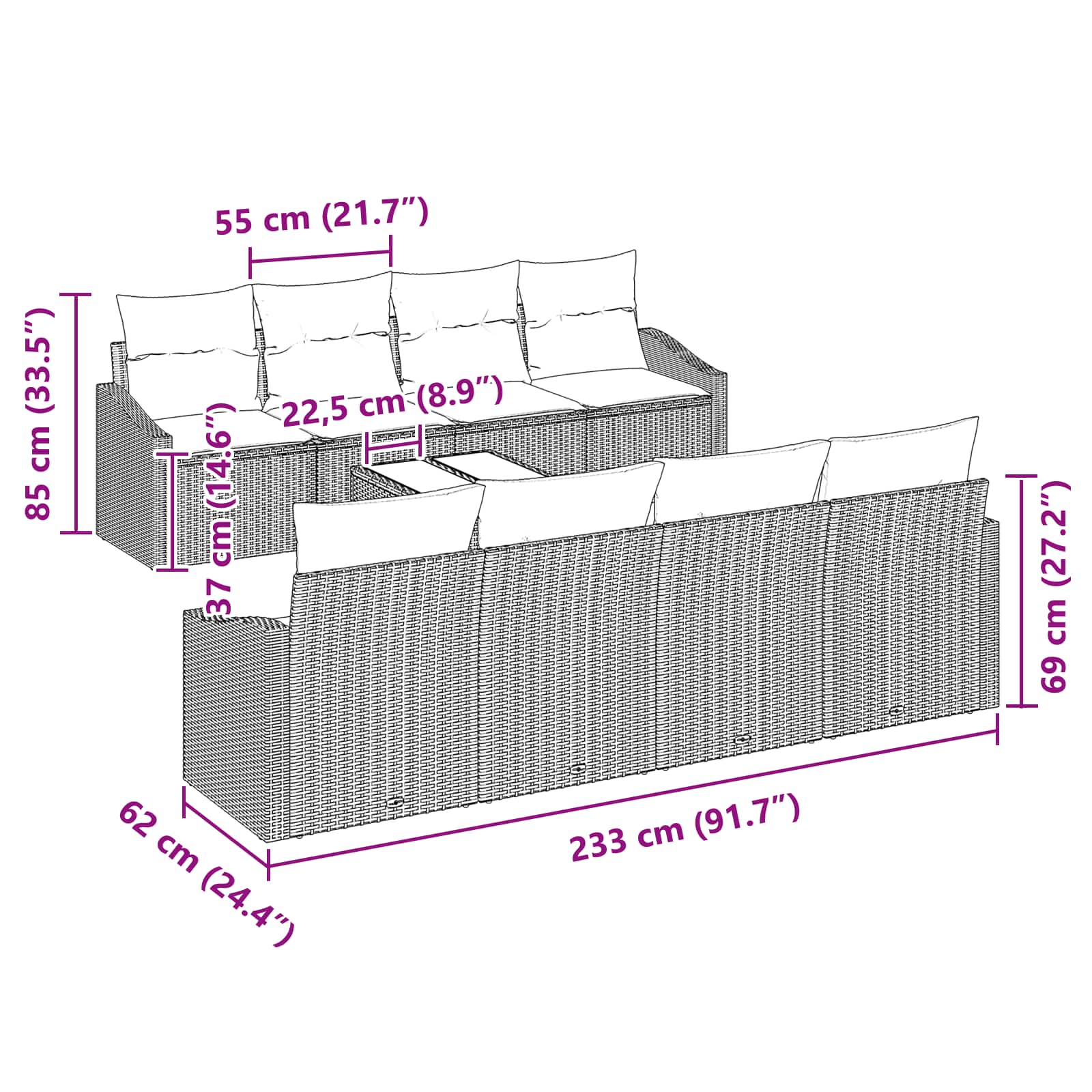 Σετ Καναπέ με μαξιλάρι 9 pcs Μαύρο και Τυρκουάζ συνθετικό ρατάν - Pakobazaar