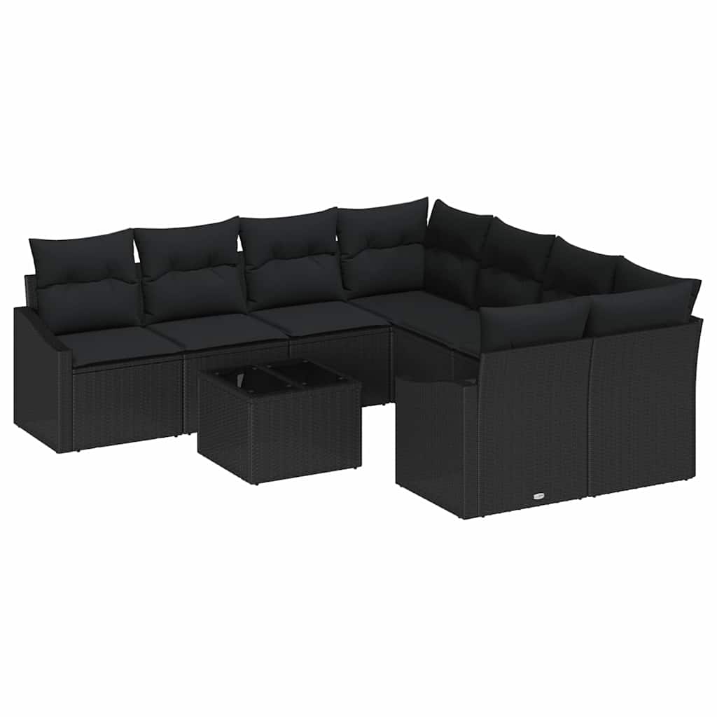 Σετ Καναπέ με μαξιλάρι με μαξιλάρι 9 pcs Μαύρο συνθετικό ρατάν - Pakobazaar