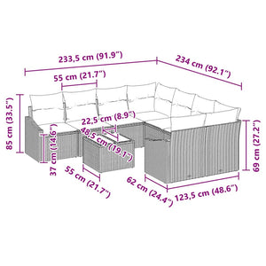 Σετ Καναπέ με μαξιλάρι με μαξιλάρι 9 pcs Μαύρο συνθετικό ρατάν - Pakobazaar