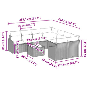 Σετ Καναπέ με μαξιλάρι 9 pcs Μαύρο και Τυρκουάζ συνθετικό ρατάν - Pakobazaar