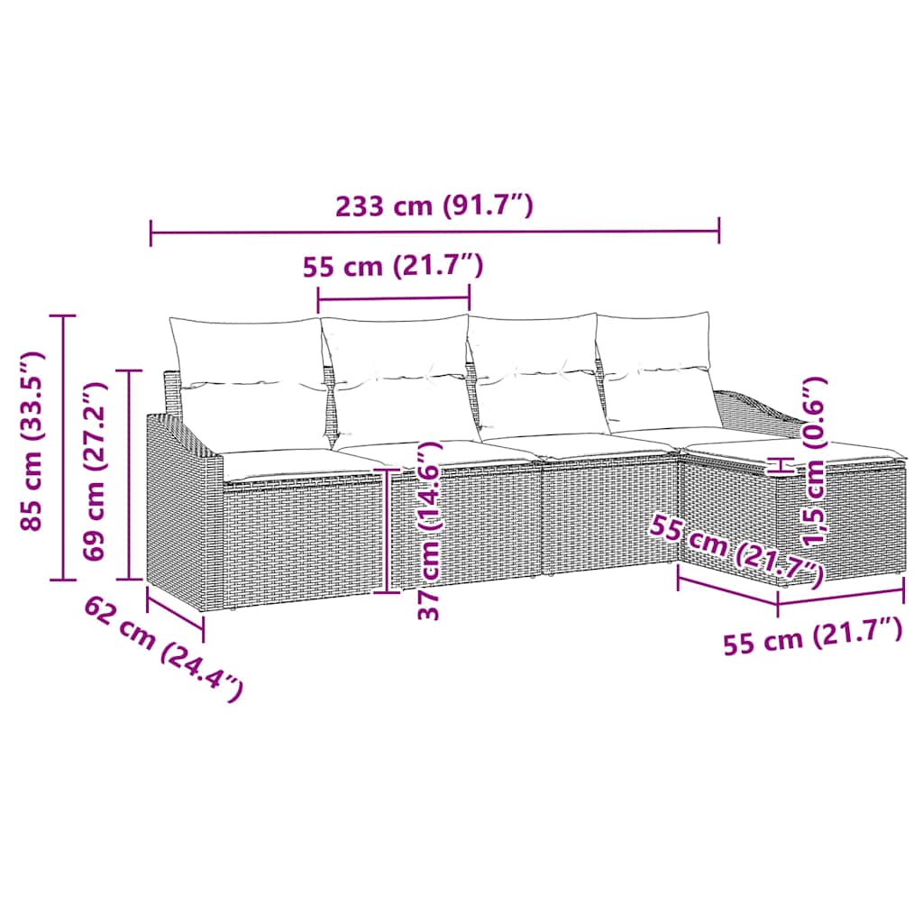 Σετ Καναπέ με μαξιλάρι 5 pcs Μαύρο συνθετικό ρατάν