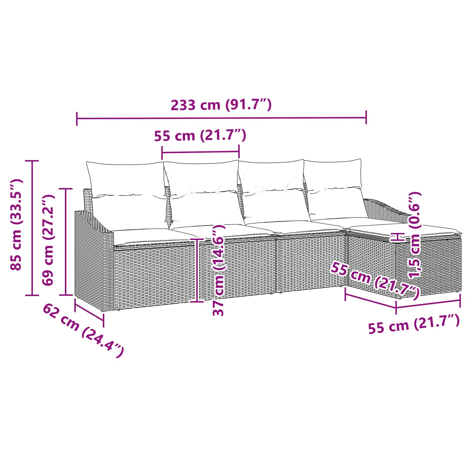 Σετ Καναπέ με μαξιλάρι 5 pcs Μαύρο συνθετικό ρατάν - Pakobazaar