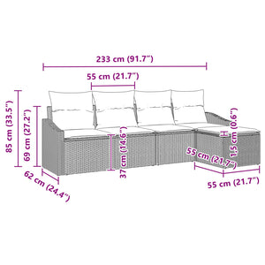 Σετ Καναπέ με μαξιλάρι 5 pcs Μαύρο συνθετικό ρατάν - Pakobazaar