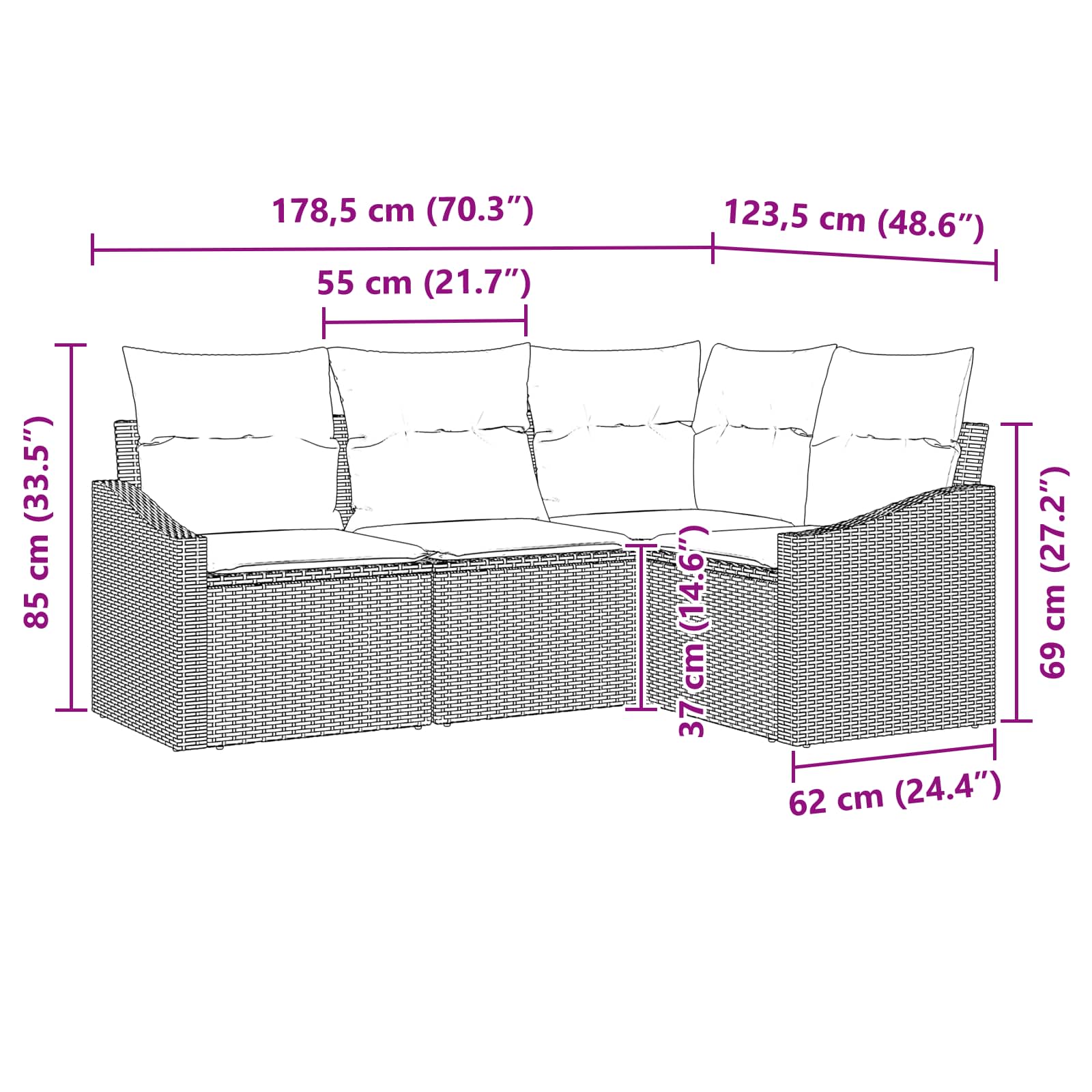 Σετ Καναπέ με μαξιλάρι 4 pcs Μαύρο συνθετικό ρατάν - Pakobazaar