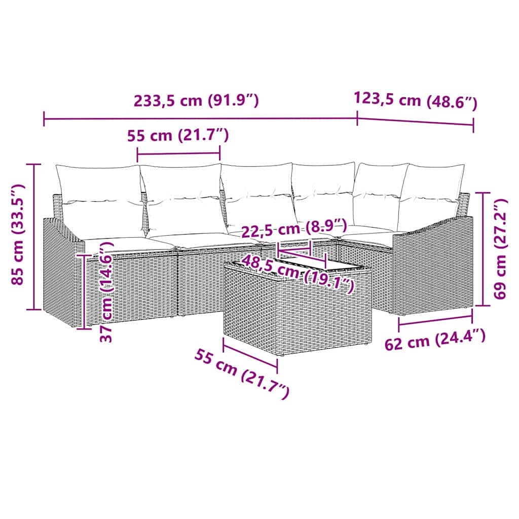 Σετ Καναπέ με μαξιλάρι 6 pcs Μπεζ συνθετικό ρατάν