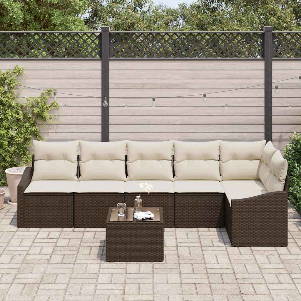 Σετ Καναπέ με μαξιλάρι 7 pcs Καφέ συνθετικό ρατάν