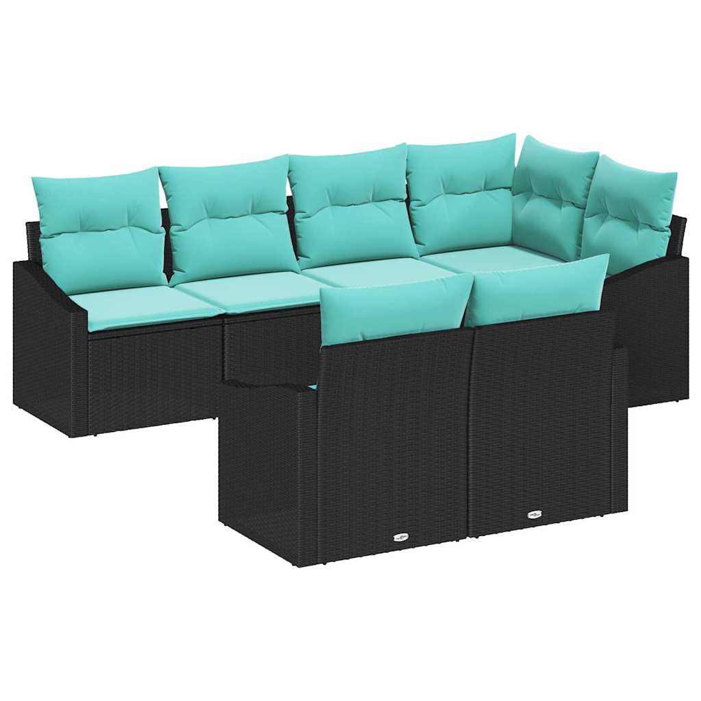 Σετ Καναπέ με μαξιλάρι 7 pcs Μαύρο συνθετικό ρατάν - Pakobazaar