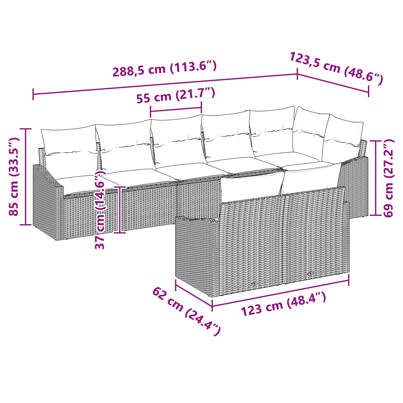 Σετ Καναπέ με μαξιλάρι 8 pcs Μαύρο συνθετικό ρατάν - Pakobazaar
