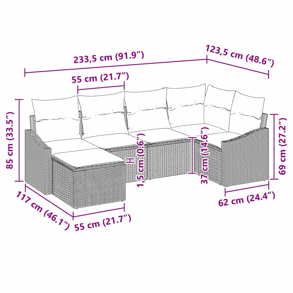 Σετ Καναπέ με μαξιλάρι 6 pcs Καφέ συνθετικό ρατάν