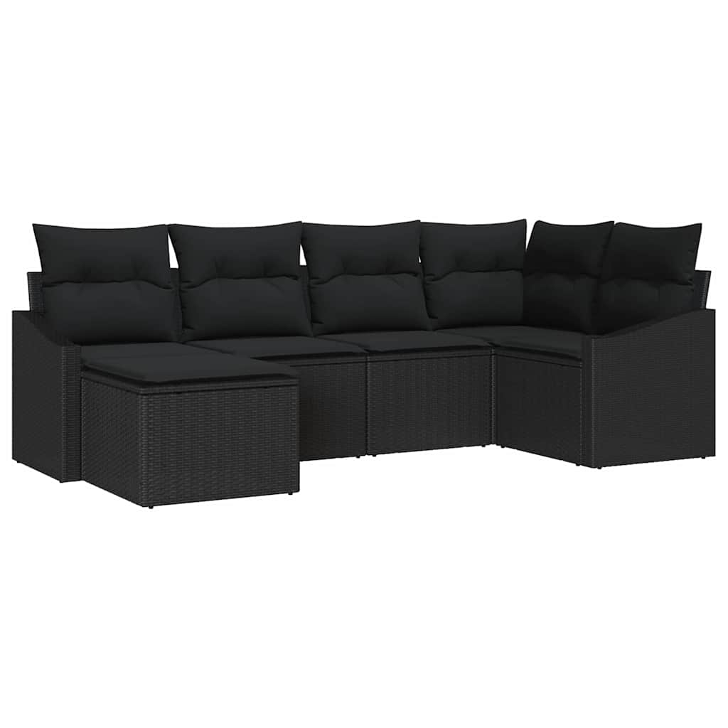 Σετ Καναπέ με μαξιλάρι 6 pcs Μαύρο συνθετικό ρατάν - Pakobazaar