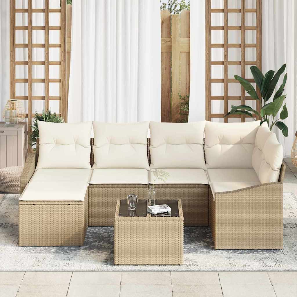 Σετ Καναπέ με μαξιλάρι 7 pcs Μπεζ συνθετικό ρατάν - Pakobazaar