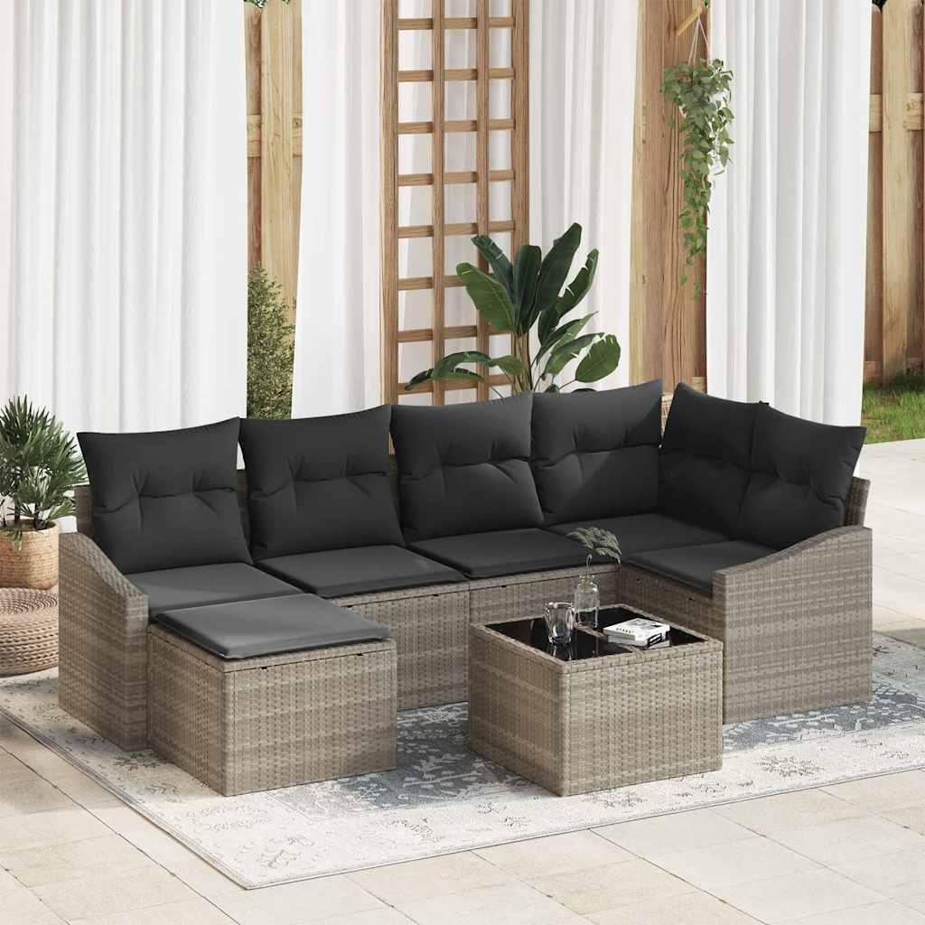 Σετ Καναπέ με μαξιλάρι 7 pcs Ανοιχτό γκρι συνθετικό ρατάν