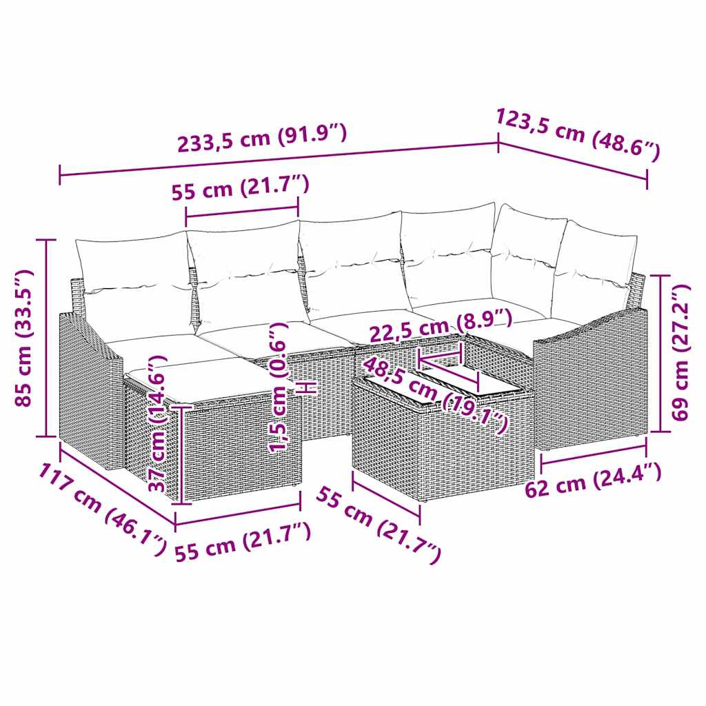 Σετ Καναπέ με μαξιλάρι 7 pcs Μαύρο συνθετικό ρατάν - Pakobazaar