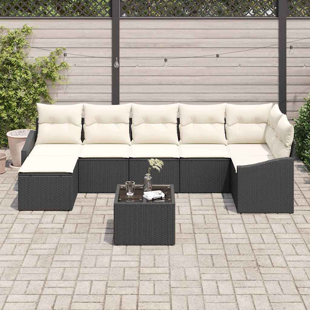 Σετ Καναπέ με μαξιλάρι 8 pcs Μαύρο συνθετικό ρατάν
