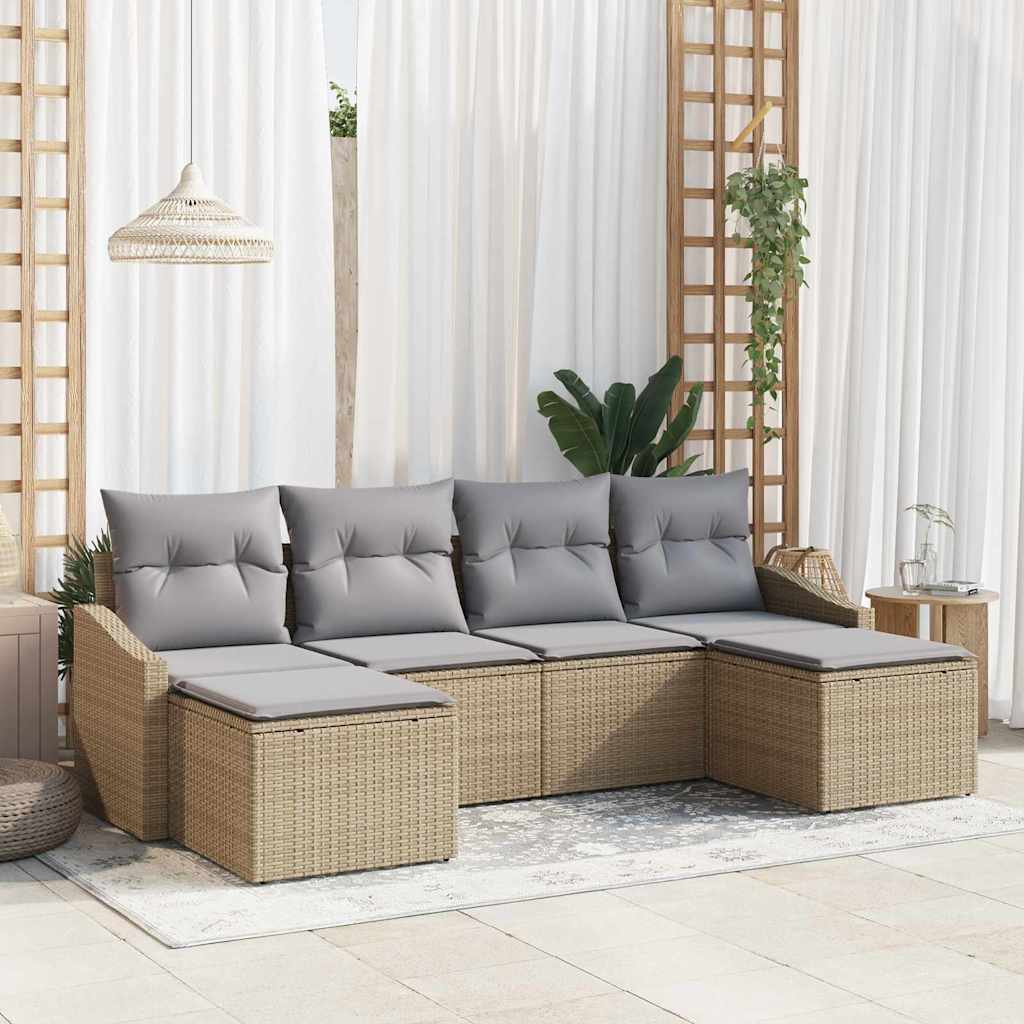 Σετ Καναπέ με μαξιλάρι 6 pcs Μπεζ συνθετικό ρατάν