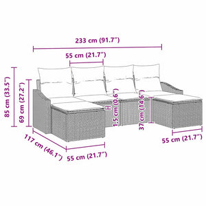 Σετ Καναπέ με μαξιλάρι 6 pcs Μαύρο συνθετικό ρατάν - Pakobazaar