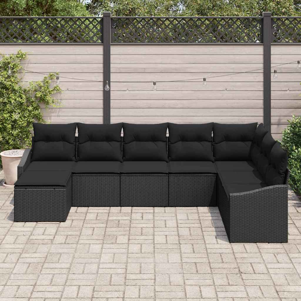 Σετ Καναπέ με μαξιλάρι 8 pcs Μαύρο συνθετικό ρατάν - Pakobazaar