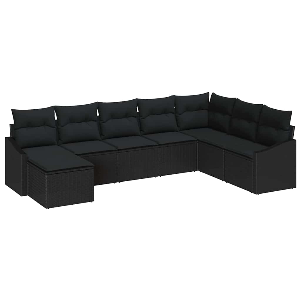 Σετ Καναπέ με μαξιλάρι 8 pcs Μαύρο συνθετικό ρατάν - Pakobazaar