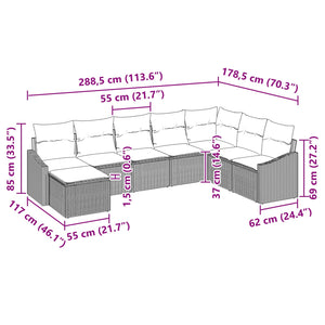 Σετ Καναπέ με μαξιλάρι 8 pcs Μαύρο συνθετικό ρατάν - Pakobazaar