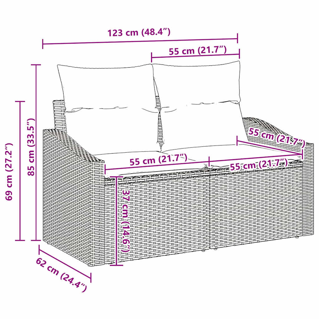 Σετ Καναπέ με μαξιλάρι 10 pcs Ανοιχτό γκρι συνθετικό ρατάν