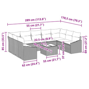 Σετ Καναπέ με μαξιλάρι 10 pcs Μαύρο συνθετικό ρατάν - Pakobazaar