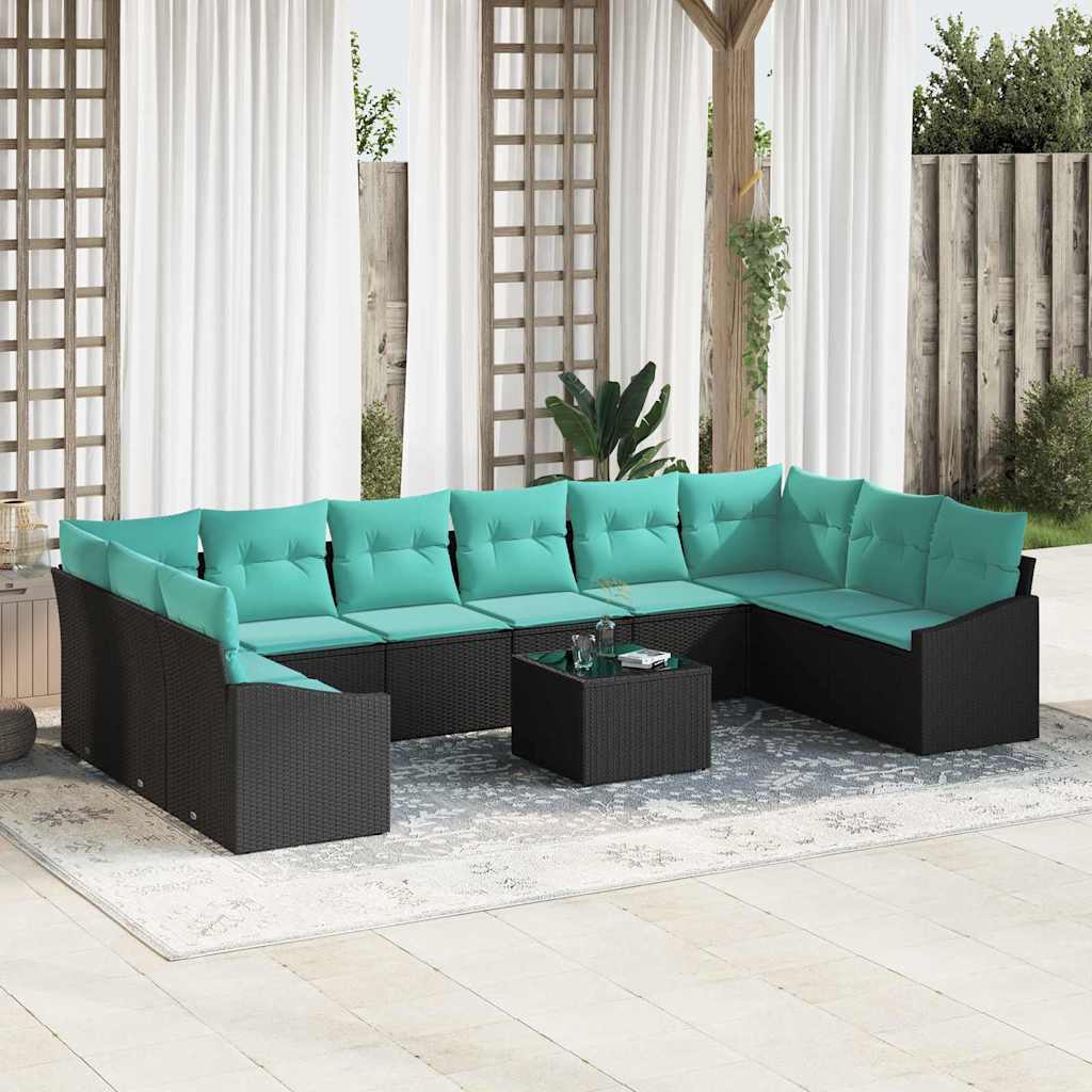 Σετ Καναπέ με μαξιλάρι 11 pcs Μαύρο συνθετικό ρατάν - Pakobazaar