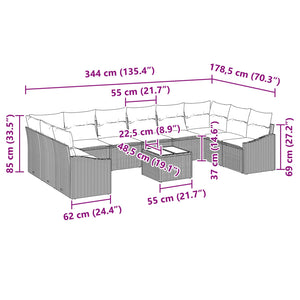 Σετ Καναπέ με μαξιλάρι 11 pcs Μαύρο συνθετικό ρατάν - Pakobazaar