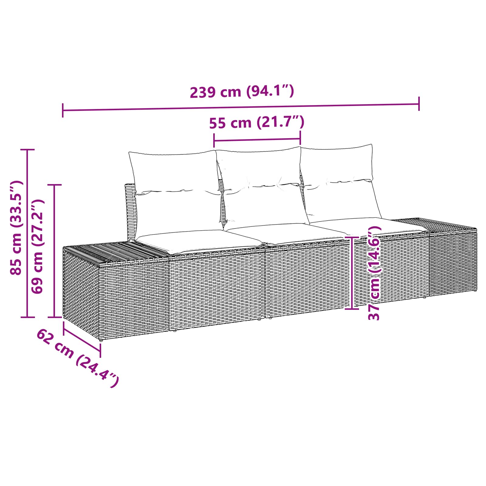 Σετ Καναπέ με μαξιλάρι 3 pcs Καφέ συνθετικό ρατάν - Pakobazaar