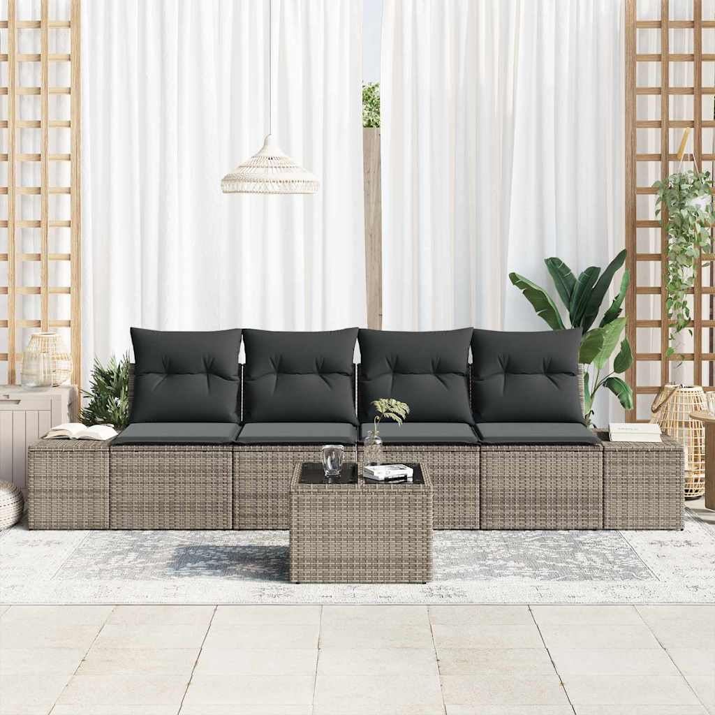 Σετ Καναπέ με μαξιλάρι με μαξιλάρι 5 pcs Γκρι συνθετικό ρατάν