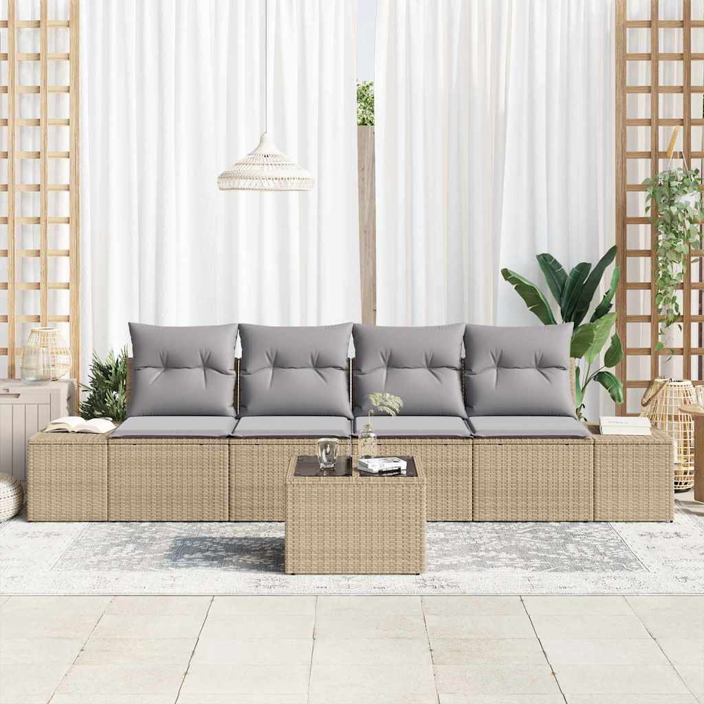 Σετ Καναπέ 5 pcs Μπέζ και Ανοιχτό Γκρι συνθετικό ρατάν
