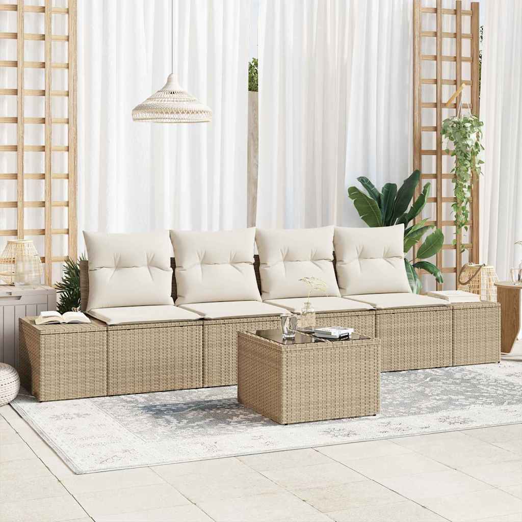 Σετ Καναπέ με μαξιλάρι 5 pcs Μπεζ και Κρέμα συνθετικό ρατάν - Pakobazaar