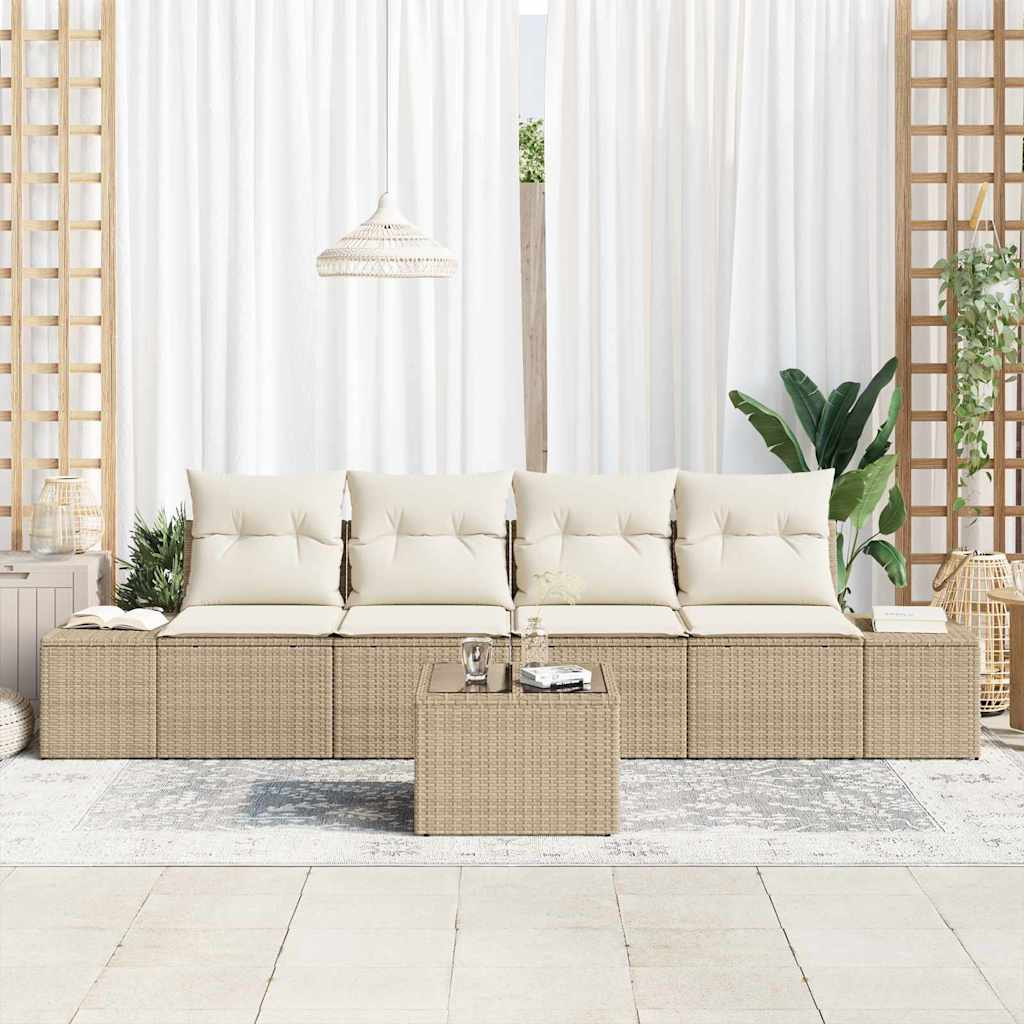 Σετ Καναπέ με μαξιλάρι 5 pcs Μπεζ και Κρέμα συνθετικό ρατάν - Pakobazaar