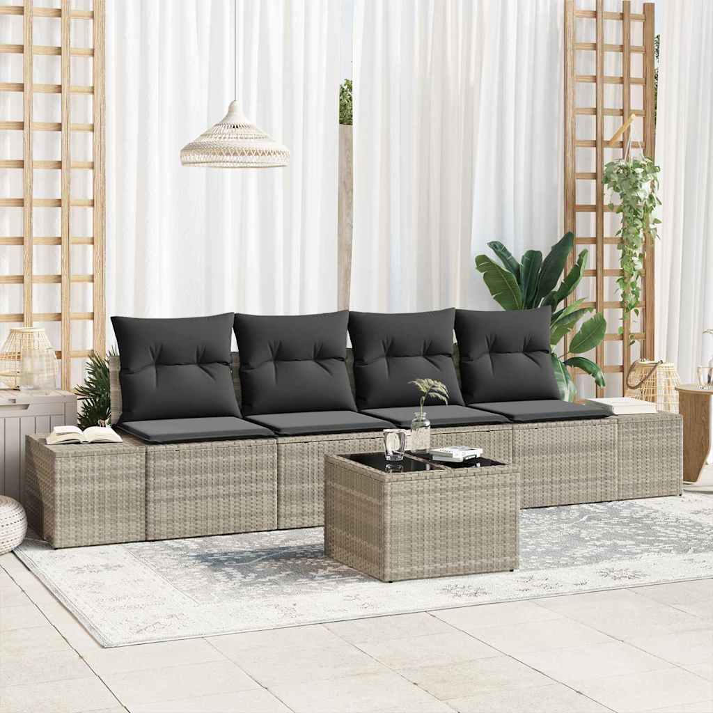 Σετ Καναπέ με μαξιλάρι 5 pcs Ανοιχτό γκρι συνθετικό ρατάν