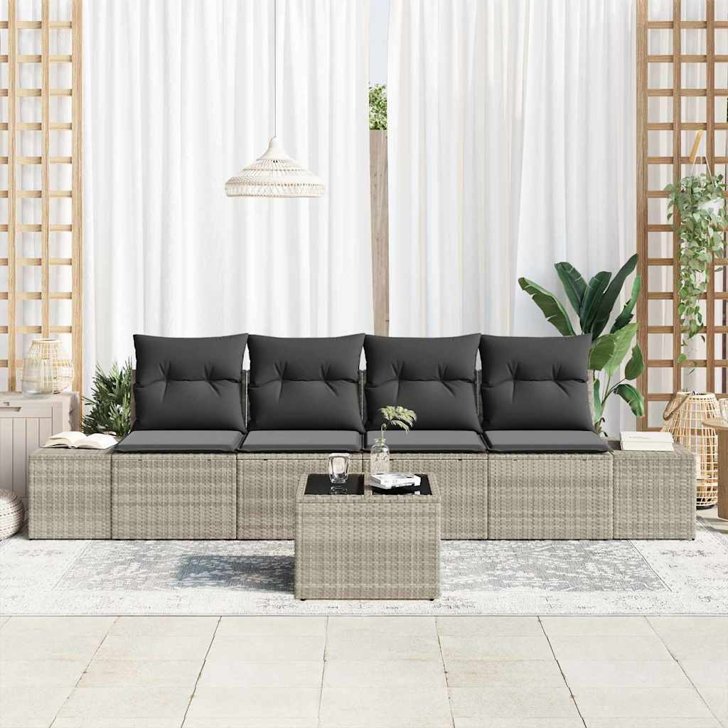 Σετ Καναπέ με μαξιλάρι 5 pcs Ανοιχτό γκρι συνθετικό ρατάν