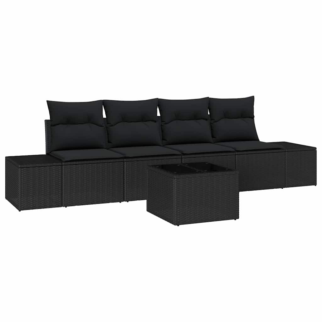 Σετ Καναπέ με μαξιλάρι με μαξιλάρι 5 pcs Μαύρο συνθετικό ρατάν - Pakobazaar