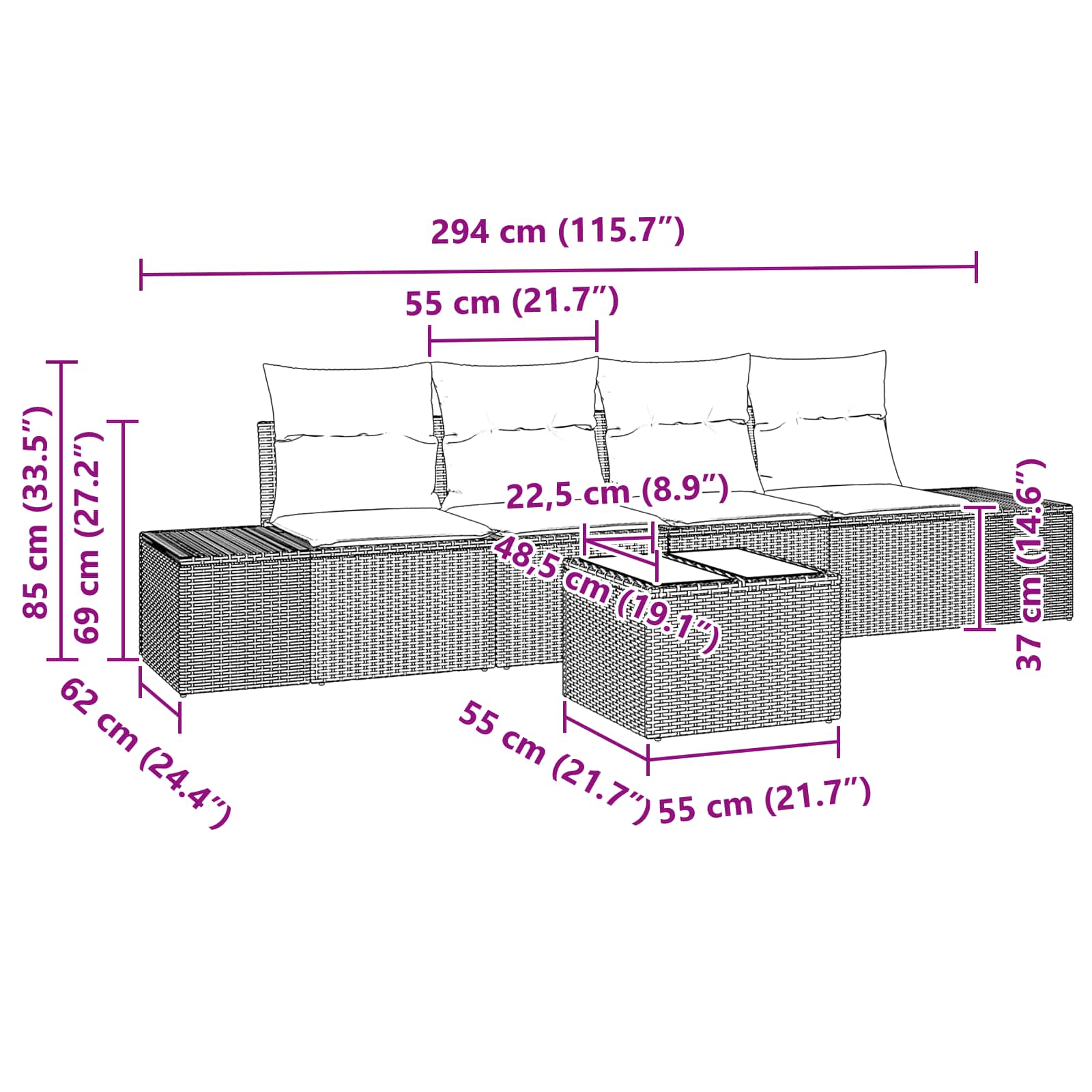 Σετ Καναπέ με μαξιλάρι 5 pcs Καφέ συνθετικό ρατάν - Pakobazaar