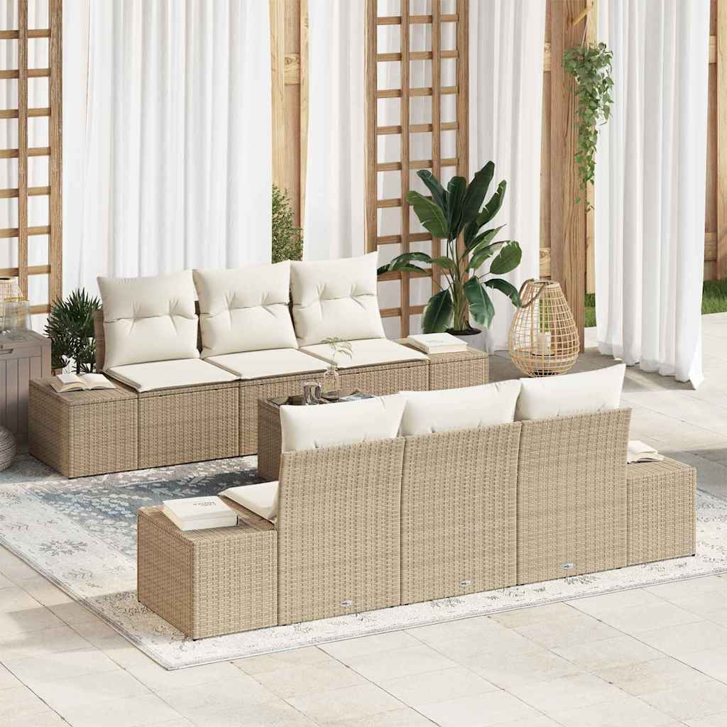 Σετ Καναπέ Κήπου με μαξιλάρι 7 pcs Μπεζ συνθετικό ρατάν - Pakobazaar