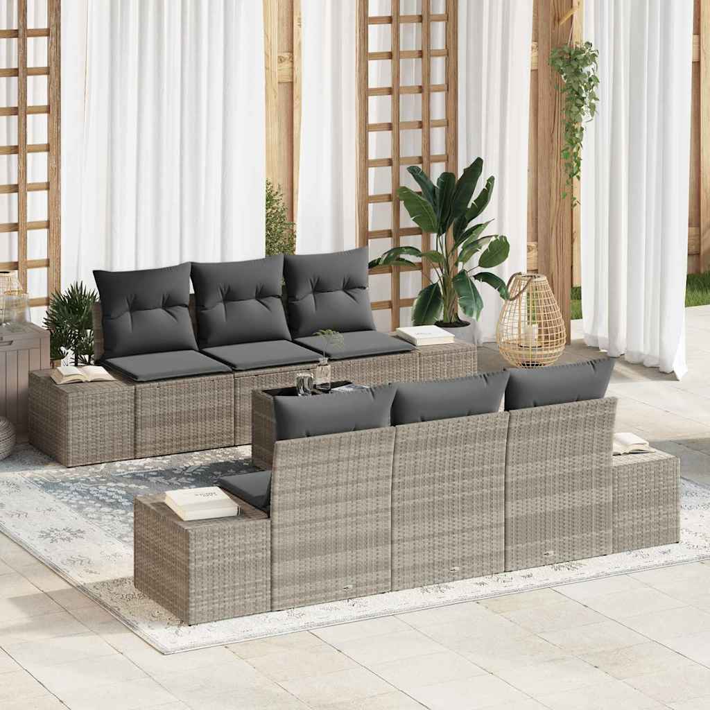 Σετ Καναπέ Κήπου με μαξιλάρι 7 pcs Ανοιχτό γκρι συνθετικό ρατάν