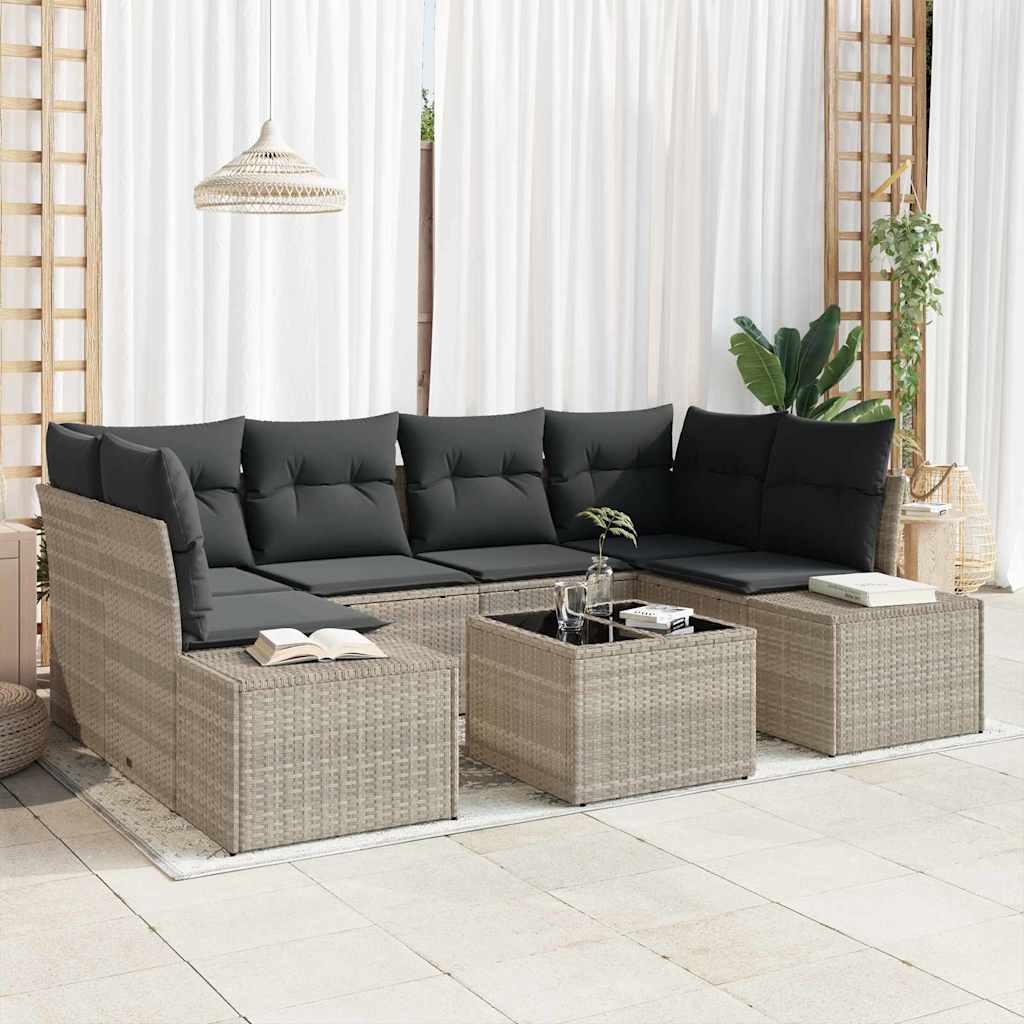 Σετ Καναπέ Κήπου με μαξιλάρι 7 pcs Ανοιχτό γκρι συνθετικό ρατάν
