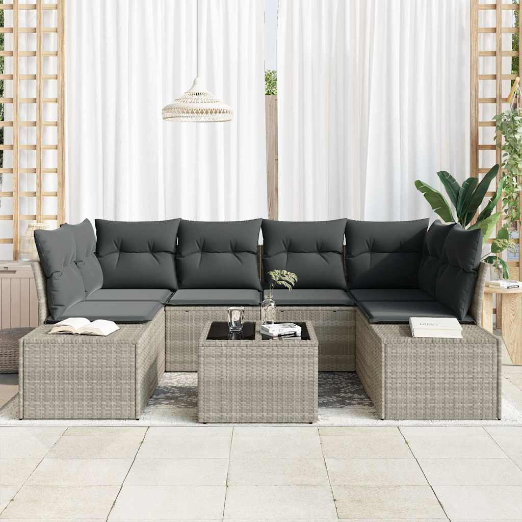 Σετ Καναπέ Κήπου με μαξιλάρι 7 pcs Ανοιχτό γκρι συνθετικό ρατάν