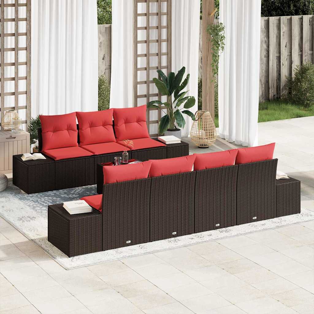 Σετ Καναπέ Κήπου με μαξιλάρι 8 pcs Καφέ συνθετικό ρατάν - Pakobazaar