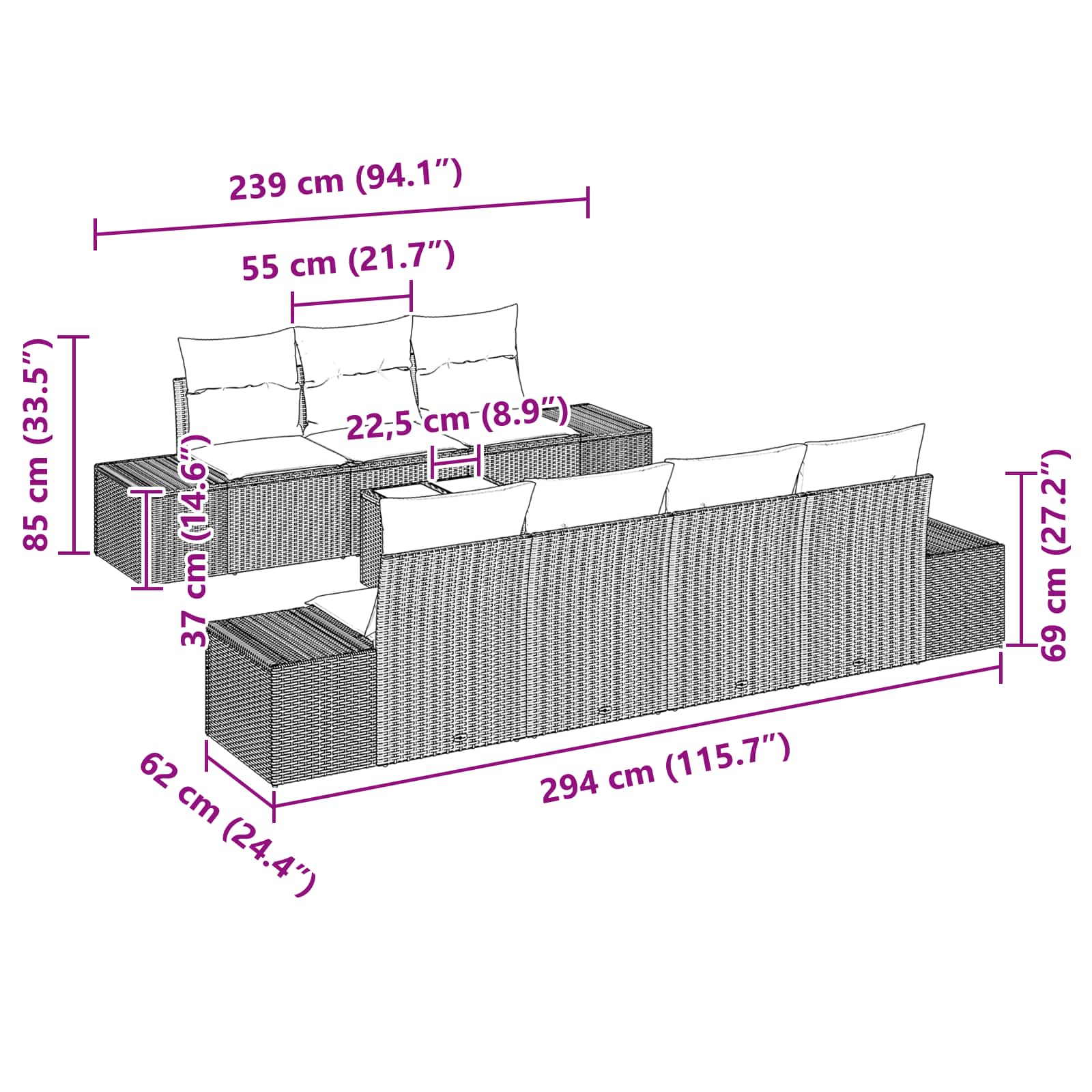 Σετ Καναπέ Κήπου με μαξιλάρι 8 pcs Καφέ συνθετικό ρατάν - Pakobazaar