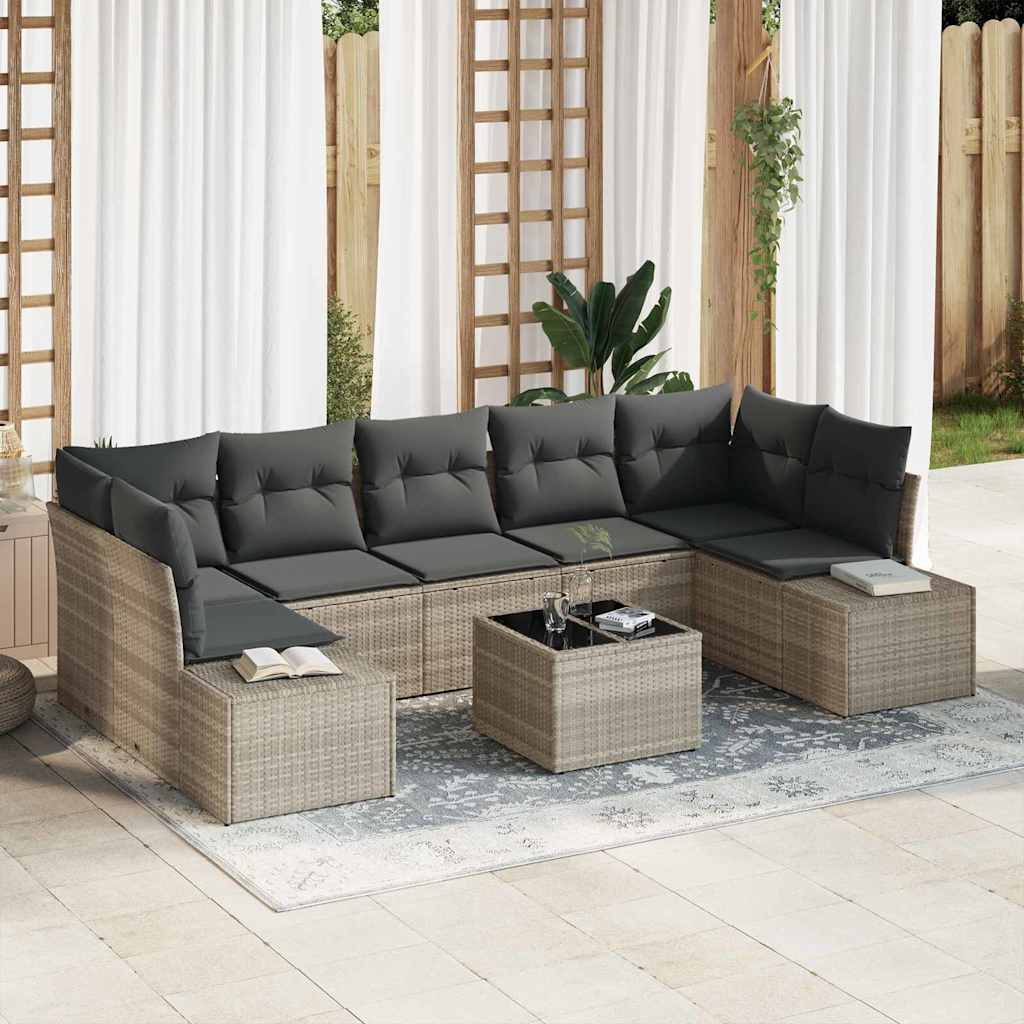 Σετ Καναπέ Κήπου με μαξιλάρι 8 pcs Ανοιχτό γκρι συνθετικό ρατάν