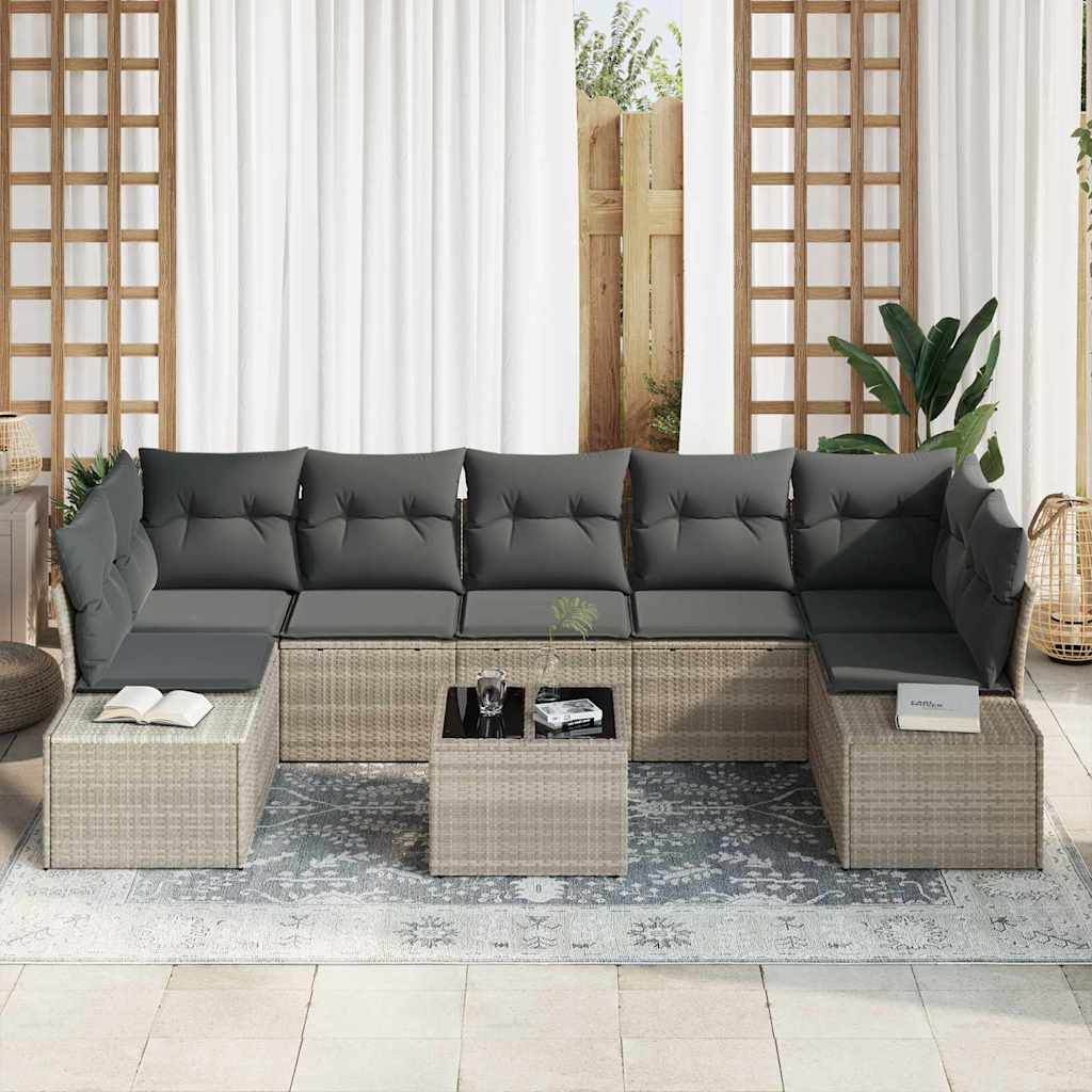 Σετ Καναπέ Κήπου με μαξιλάρι 8 pcs Ανοιχτό γκρι συνθετικό ρατάν