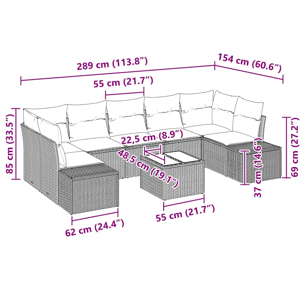 Σετ Καναπέ Κήπου με μαξιλάρι 8 pcs Ανοιχτό γκρι συνθετικό ρατάν