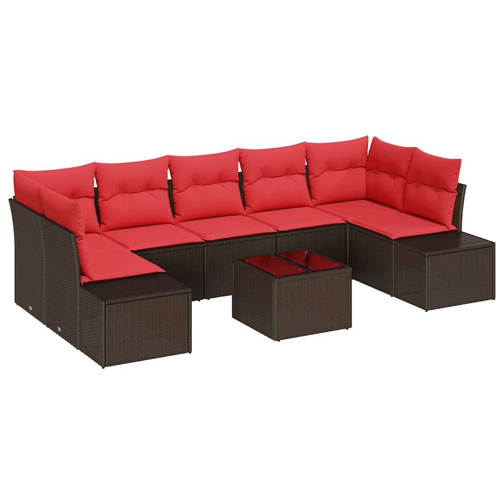 Σετ Καναπέ Κήπου με μαξιλάρι 8 pcs Καφέ συνθετικό ρατάν - Pakobazaar